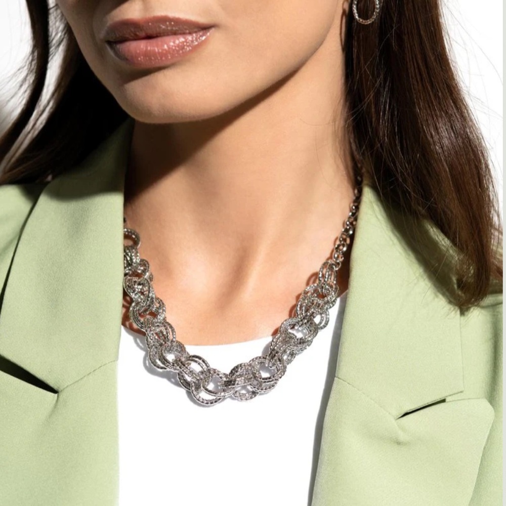 INC International Concepts Silver Tone Multi Ring Link Textured Necklace